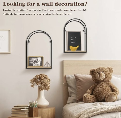 Floating Shelves Arched Wooden Wall Décor Storage Hanging Shelves for Home 2 Pcs - Picture 2 of 8
