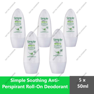 5 x 50ml Simple Soothing Anti-Perspirant Roll-On Deodorant For Sensitive Skin
