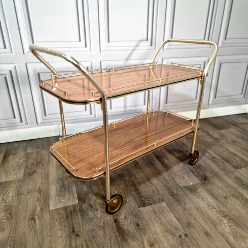 Large Vintage Retro 2 Tier Wooden Cocktail Drinks Tea Hostess Trolley Gin Cart - Picture 1 of 24
