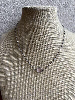 AMELIA ROSE Silver Tone Necklace with Center Crystal Stone Pendant 16''