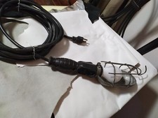 Vintage Working Industrial Caged Trouble Light Drop Cord WW Handle Long Cord