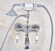 Chrome Brass Wall Mount Clawfoot Bath Tub Faucet with Hand Shower Mixer Tap