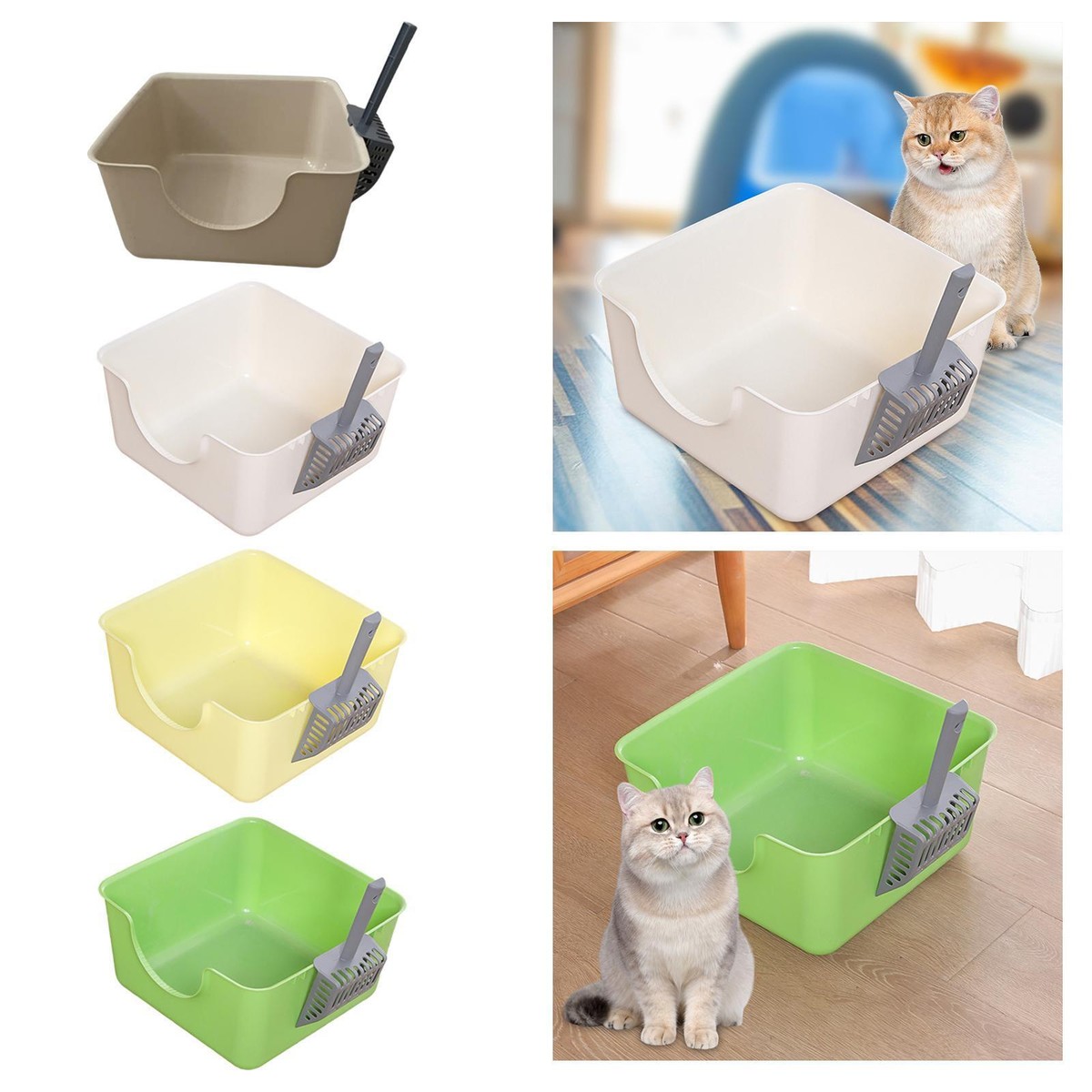 Cat Litter Box with Scoop Open Top Pet Litter Tray for Small UK