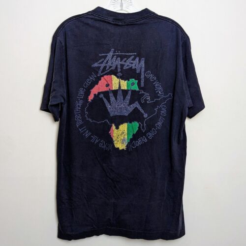 Vintage Stussy 80s One World One Love Faded Single Stitch T-shirt Medium