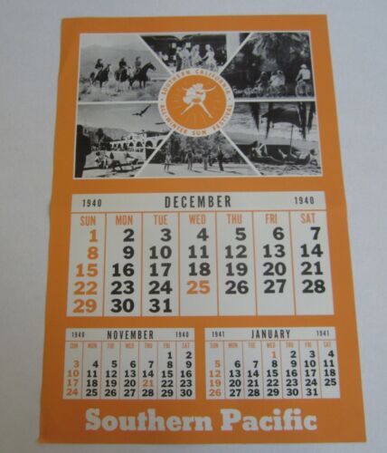 Old 1940 S.P. RAILROAD Depot WALL CALENDAR  Southern CA. All Winter SUN FESTIVAL - Picture 1 of 1