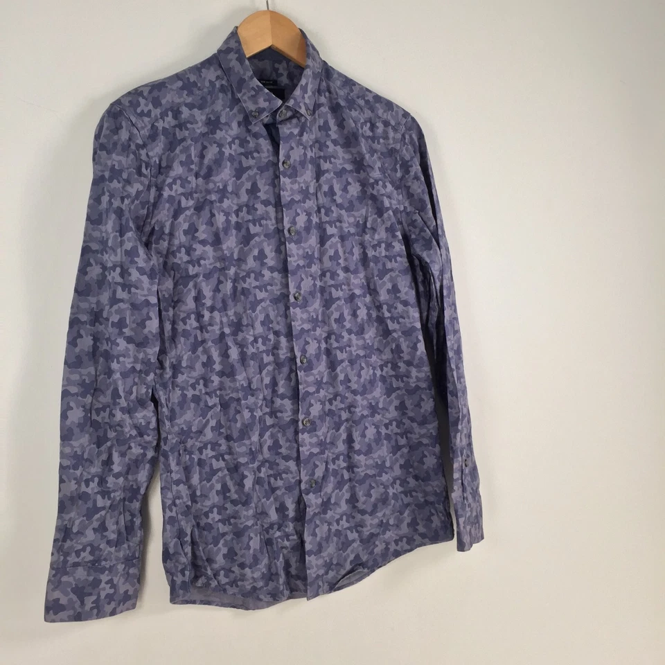 Bar III Hombre Camisa Abotonada Talla S Slim Fit Azul Camuflaje Manga Larga 029756 Foto 2 de 4