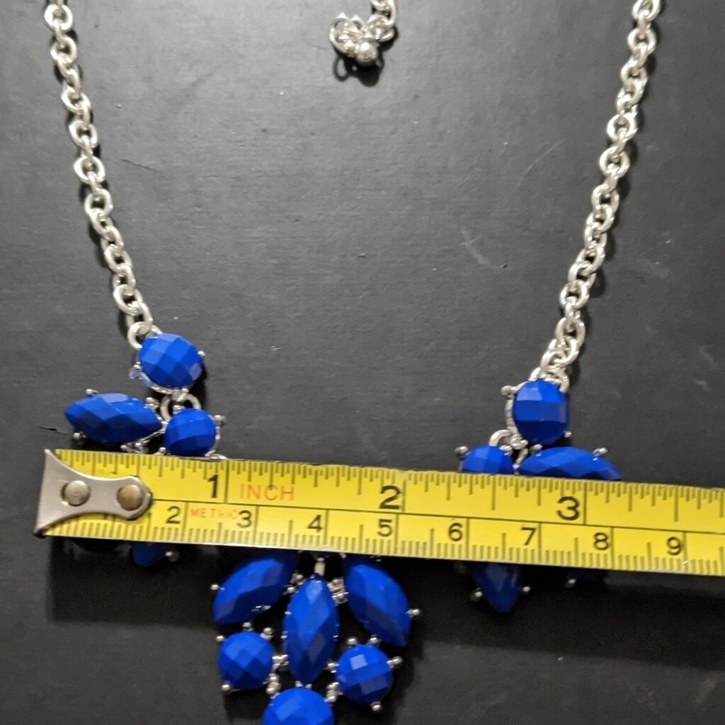 Silver Tone Blue Rhinestone Statement Necklace - image 4