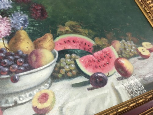 ROSENTHAL KAIROLY Oil on Canvas Still Life depicting a platter of fruit -flowers - Picture 17 of 17