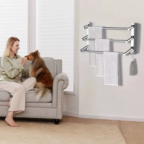 Stainless Steel Bathroom Wall Mounted Towel Rail 3 Tier Chrome Kitchen Towel UK - Picture 11 of 12