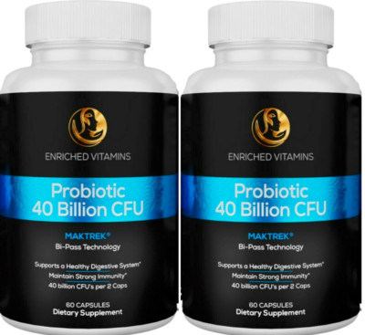PROBIOTIC 40 Billion CFU Supplement Improve Digestive Urinary & Immune -2Bottles