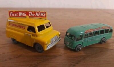 Vintage Moko Lesney 42a Bedford News Van & 21a Bedford Langstreckenreisebus sehr guter Zustand