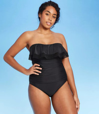 Women's Crochet Flounce One Piece Swimsuit -Kona Sol -Black -Various Sizes -S691
