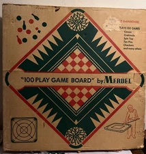VTG Merdel Wood Carrom Game Board No. 100 With Original Box Sticks & Game Pieces