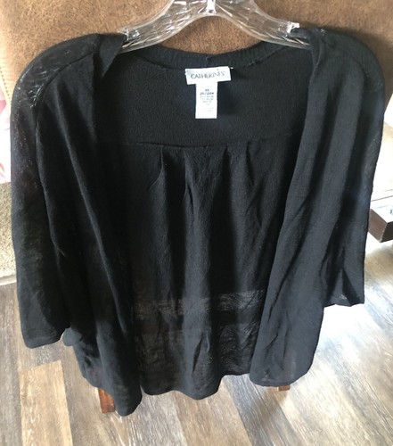 Catherines Black Open Front L.Weight S/S Cardigan 3X 26/28W Plus Rayon Nylon BL