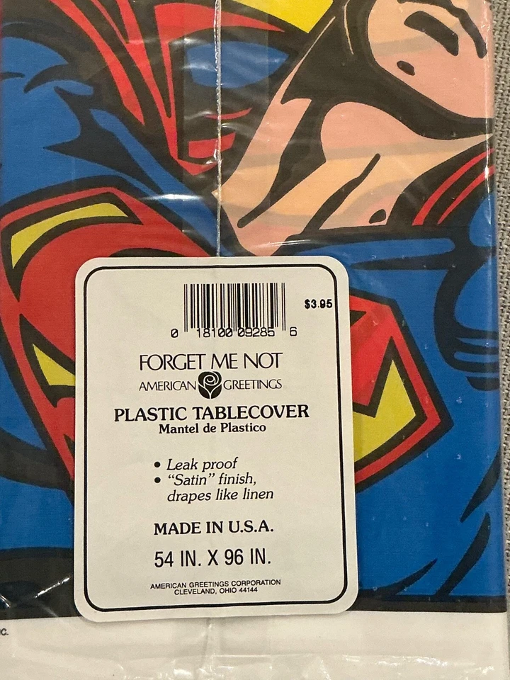 De colección 1993 American Greetings Superman Mantel Plástico 54" x 94" Fiesta Picnic Foto 2 de 4