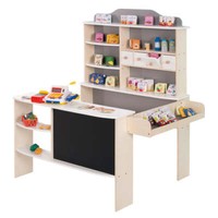 Roba Kaufladen, Inkl. ZubehöR, Natur, Weiß/Grau, 4 Schubladen, Uhr, Tafel