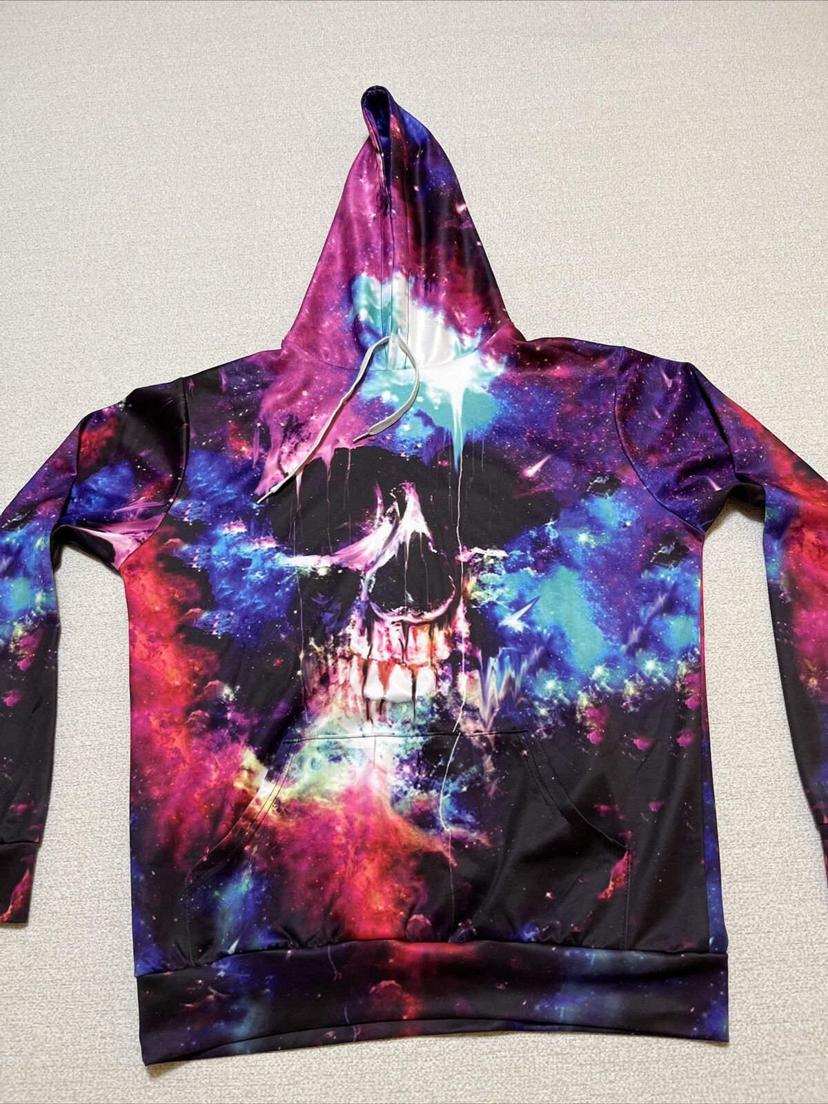 Skull & Galaxy Hoodie Pullover Adult XL Tye-Dye Stars Colorful Space Odessey