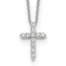 14k White Gold 1/4 Ct Round Cut Lab Grown Diamond Cross Pendant Necklace 18"