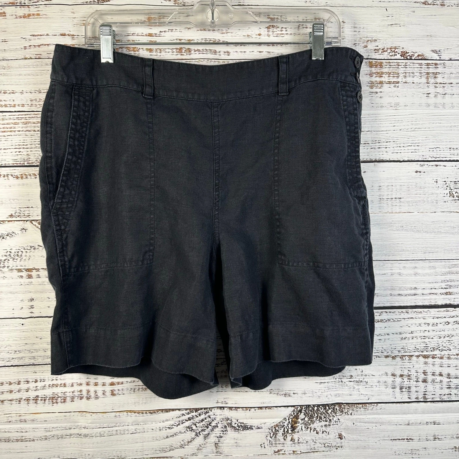 Womens Lauren Ralph Lauren Black Linen Side Button Shorts Preppy Lightweight 12