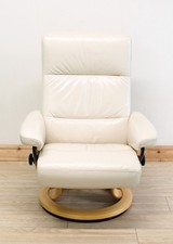 Ekornes Stressless Pacific Cream Leather Recliner Armchair / Chair & Footstool