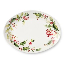 Holly and Vines Oval Platter Stoneware Holiday Serving Platter Microwave
