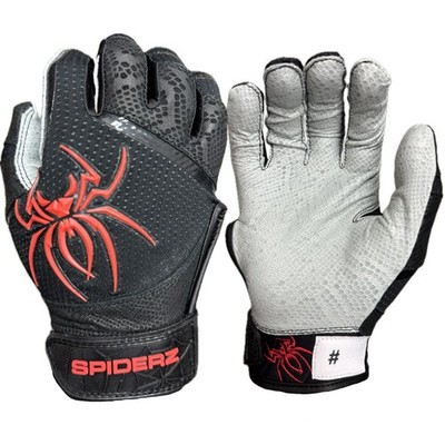 Spiderz 2025 PRO Short Cuff Adult Baseball Batting Gloves - Black/Red - Small