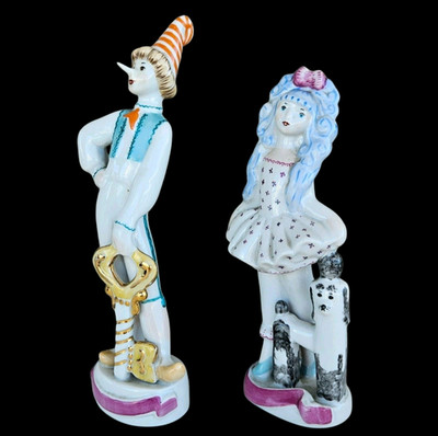 Vintage USSR Kiev Porcelain Factory Buratino & Malvina Figurines Soviet Tale