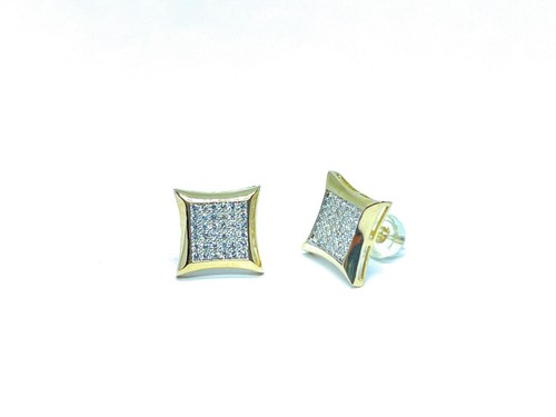 ADIRFINE 10K Solid Gold 10MM Square Micro Pave Cubic Zirconia Studs Earrings - Picture 3 of 12