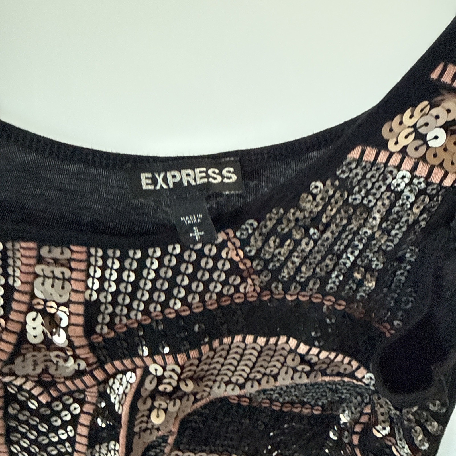 Express Blouse Size Small Black Sequence Sleevele… - image 2