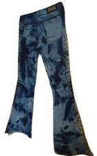 VTG Y2K Mudd Yo Lace Up Leg Jeans Low Rise Flare Bell Bottoms Tie dyed Junior 7