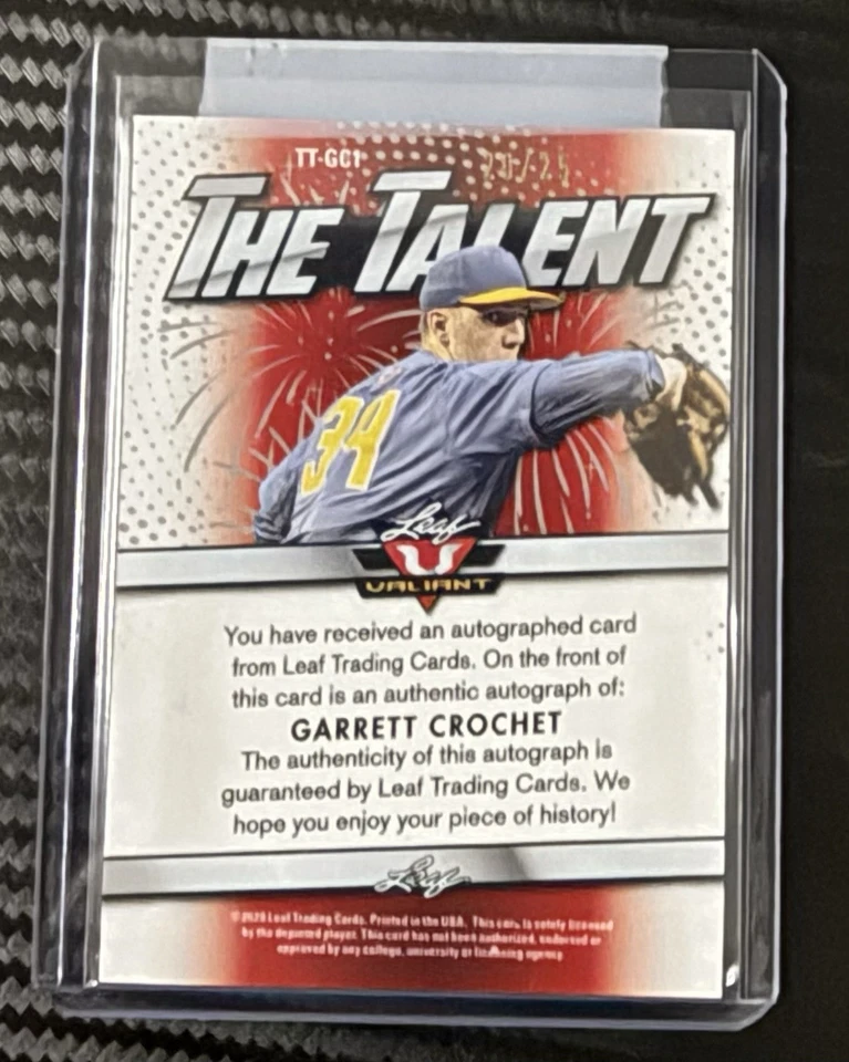 2020 Leaf Valiant - The Talent Garrett Crochet #TT-GC1 Purple Prismatic /25  - Image 2 of 2