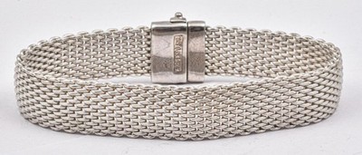 Vintage Sterlingsilber ESPO J Esposito breites Mesh massives Damenarmband 7,5'' lang