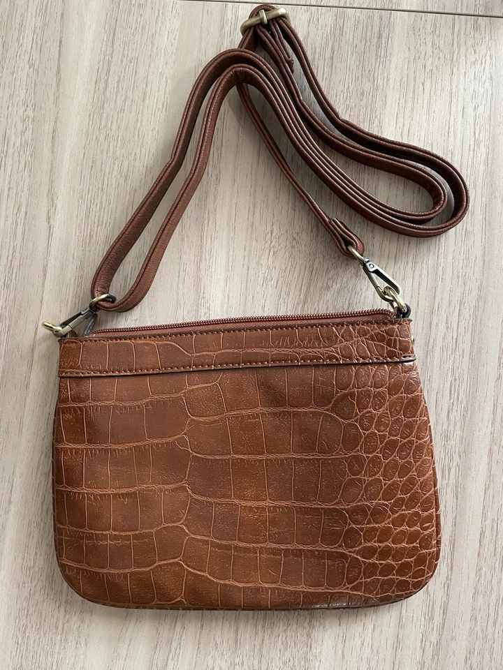 Bolso Bandolera Anne Klein Imitación Cuero Caimán Marrón Bolso de Hombro Bolso de Mano Foto 3 de 4