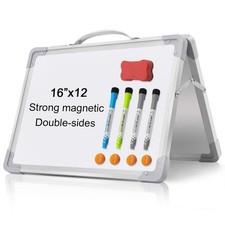 Small Dry Erase White Board - 16"x 12" Double Sided Mini Foldable Magnetic De...