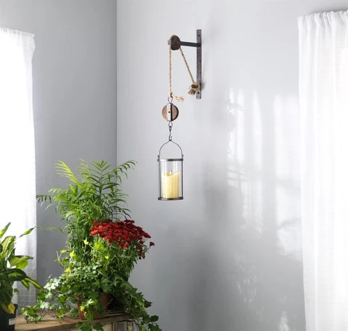 Melrose Industrial Pulley Mounted Canister Candleholder - Thumbnail 2