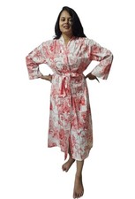 Sanganeri Floral Print Cotton Bathrobe with Belt - 48 inch