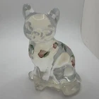 Vtg Fenton Art Glass Cat Opalescent Flowers Hand Painted Clear Artist Signed
