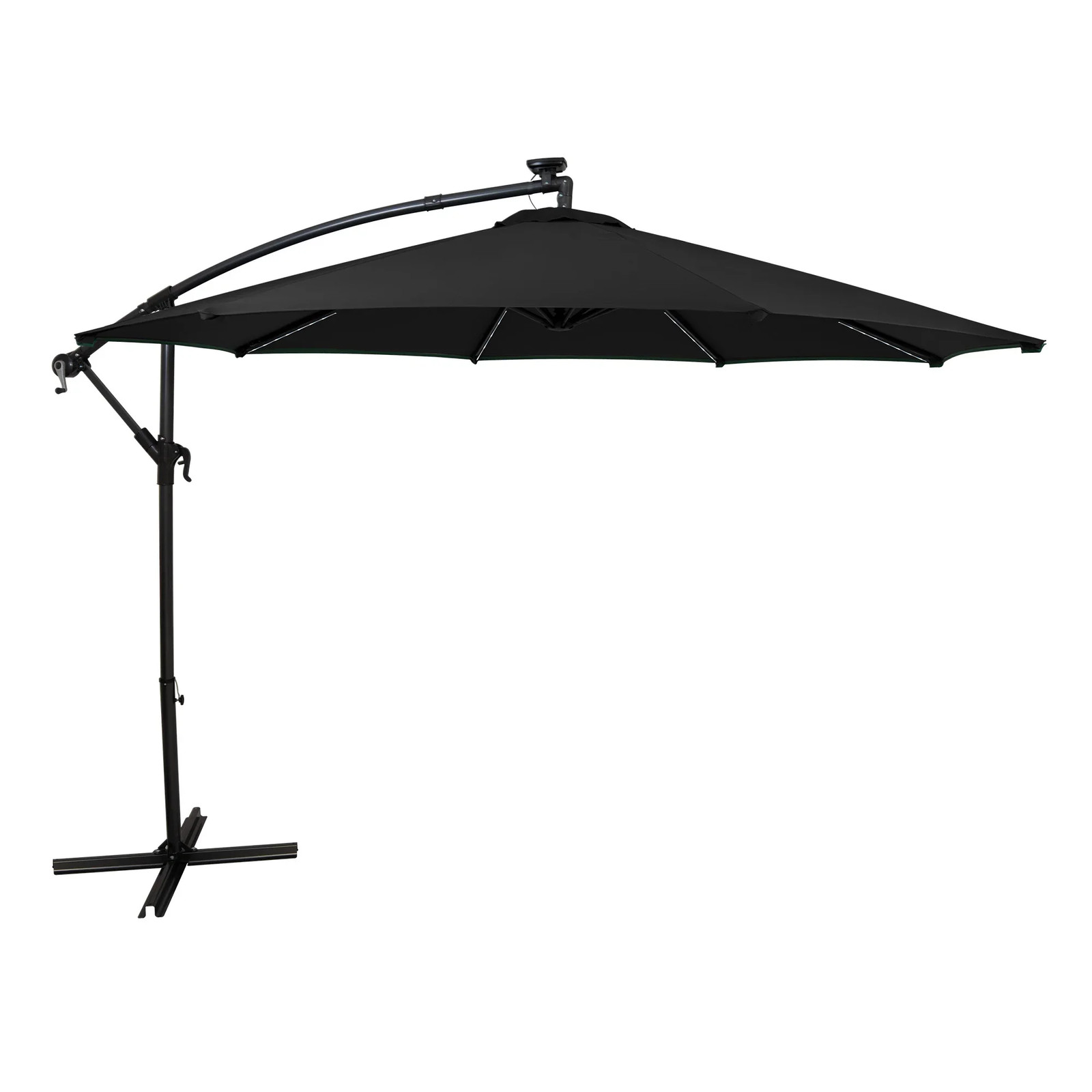 Black 3m LED Cantilever Parasol Banana Hanging Umbrella Garden