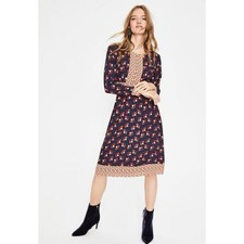 Boden Navy Conker Clover Geo Daisy Dress Long Sleeve A-Line Blue NWT Size 8R