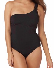 Amoressa by Miraclesuit Black One Shoulder Swimsuit 1 Piece