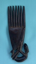 Vintage African Hand Carved Wooden Hair Comb Tribal Figure With Mask