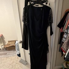 Xscape Women's Black Long Formal Ruched V-Neck Beaded Sheer Gown 12 size