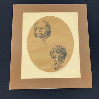 Seymour Fogel (Am 1911-84) WPA New Deal Era Drawing Face Studies Social Realism