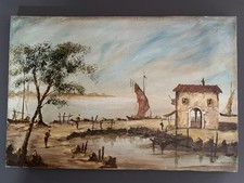 Quadro dipinto ad olio su tela degli anni '60, "Laguna di Venezia" in stile '700