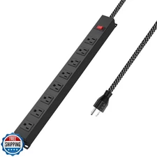 8 Outlet Power Strip - Metal Power Strip with Switch,Wide Spaced Moutable Sur