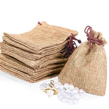 50 Pcs 3x4Inch Burlap Gift Bags with Drawstring Jewelry Bags for Wedding