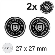 2x27mm Wolfsburg Edition Silver Round Moto Helmet Car Sticker Decal Domed Gel 3D