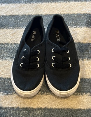 The Childrens Place Sneakers Black Canvas Preppy Boat Shoes Size 1