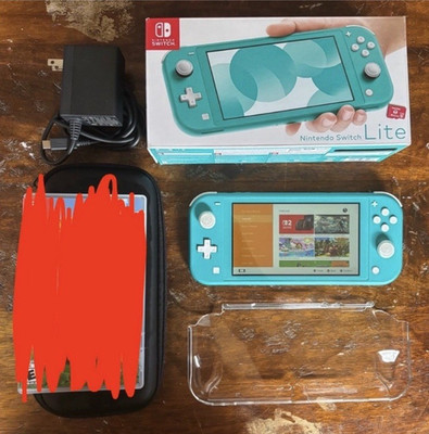 Nintendo Switch Lite Turquoise Bundle w/ Box, 128GB SD Card, AC Adapter, Case
