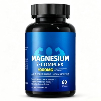 Magnesium 7 Complex Capsules Nutrition Supplement 60 Counts Portable Daily Healt
